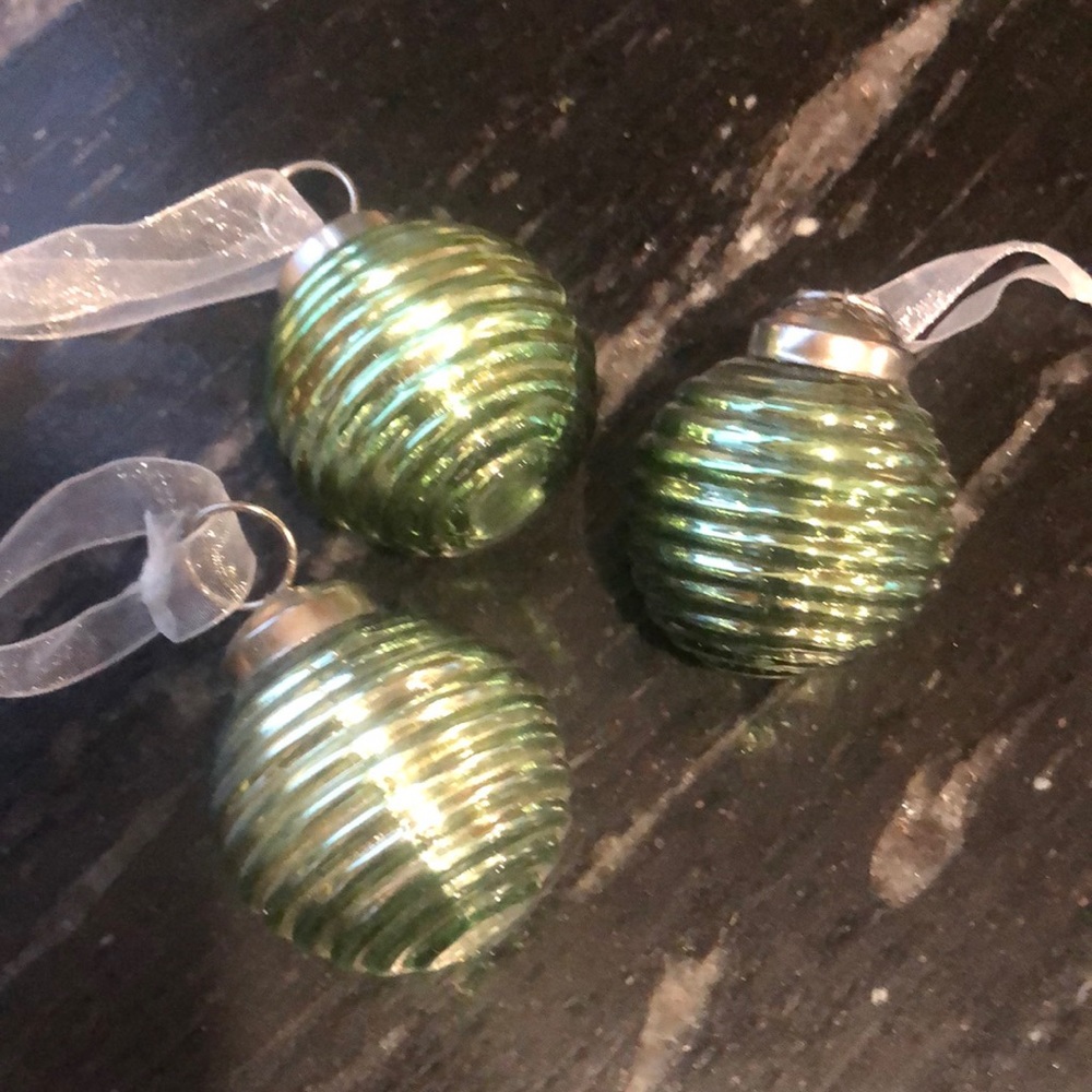 Green Embossed Mercury Ornaments, Bundle of 12